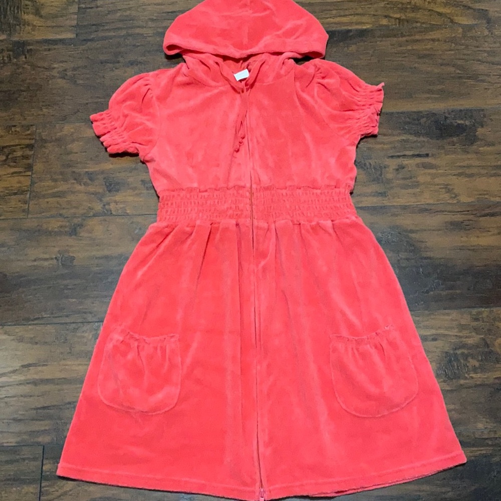 Coral terry beach coverup hood & pockets M